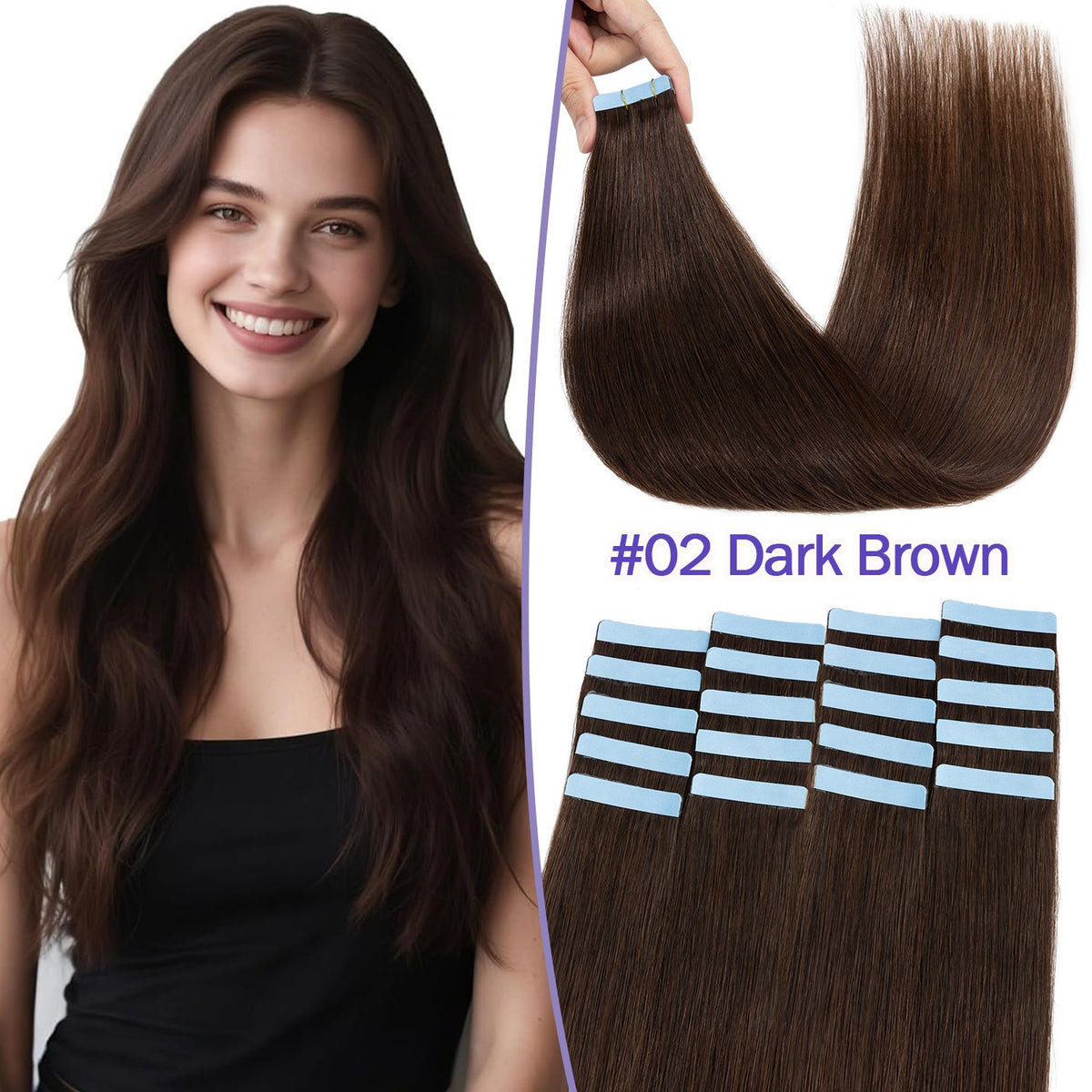 Tape-In 100% Remy Human Hair Extensions Full Head Balayage Ombre