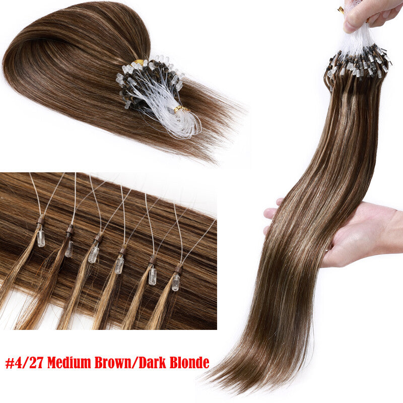 Human Hair Extensions Micro Loop Rings Full Head Set 16-22 Inch Multiple Colors & Weights