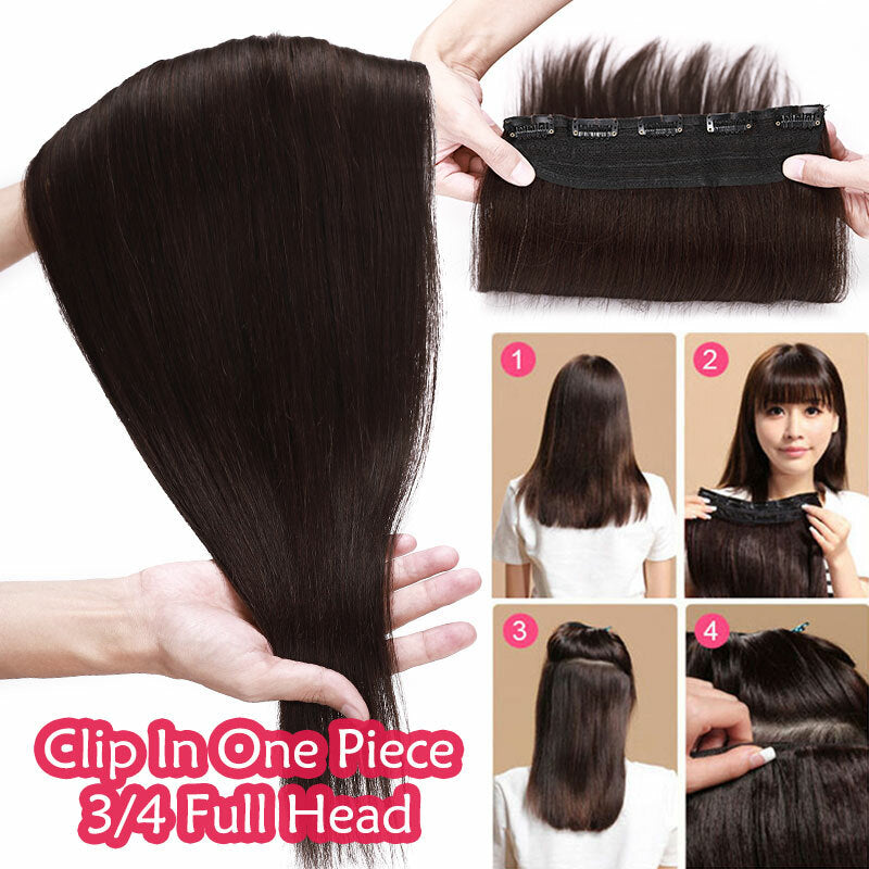 Remy Human Hair Extensions Full Head Clip-In Hairpiece - Natural & Highlight Options