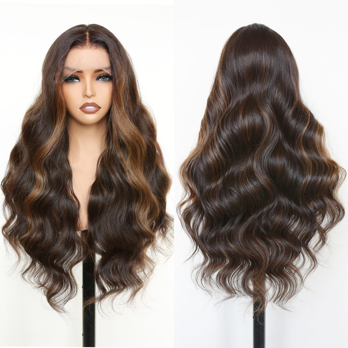28 Inch Body Wave Lace Front Wig with Balayage Highlights - HD Lace, Pre-Plucked, Heat-Resistant Synthetic Wig