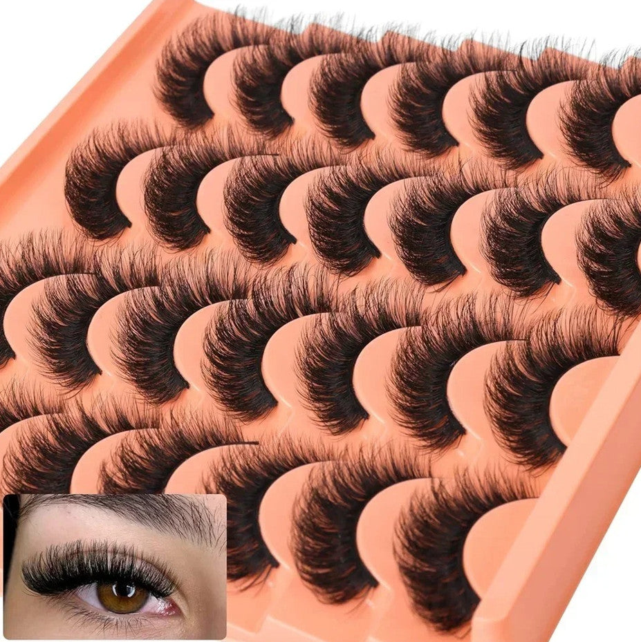 14 Pairs Natural Faux Mink Lashes - Thick Fluffy Cat Eye Extension Look