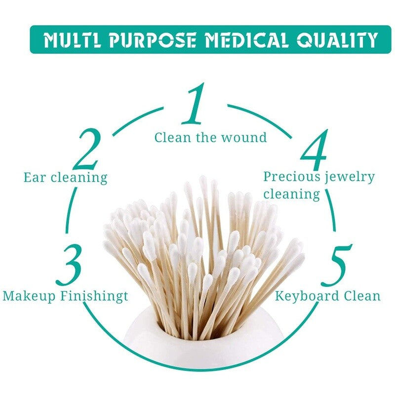 6-Inch Cotton Swabs Pack of 200 for Makeup & Electronics Cleaning