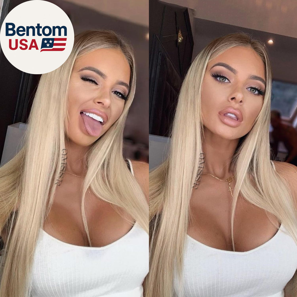 Ash Blonde Synthetic Lace Front Wig Long Straight Heat-Resistant Fiber Hair Ombre