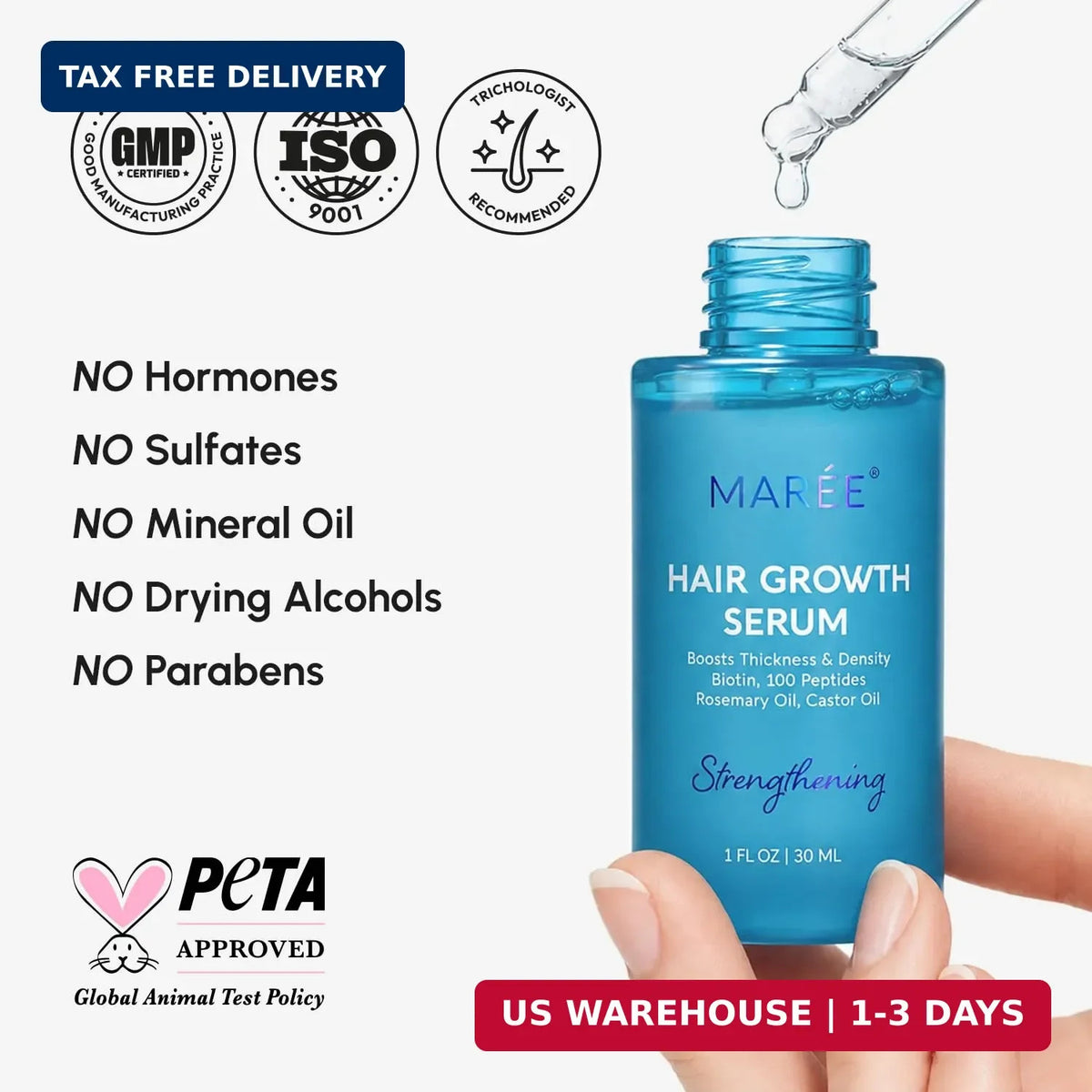 Hair Growth Serum with Caffeine Peptides Castor Rosemary Oil for Women & Men
