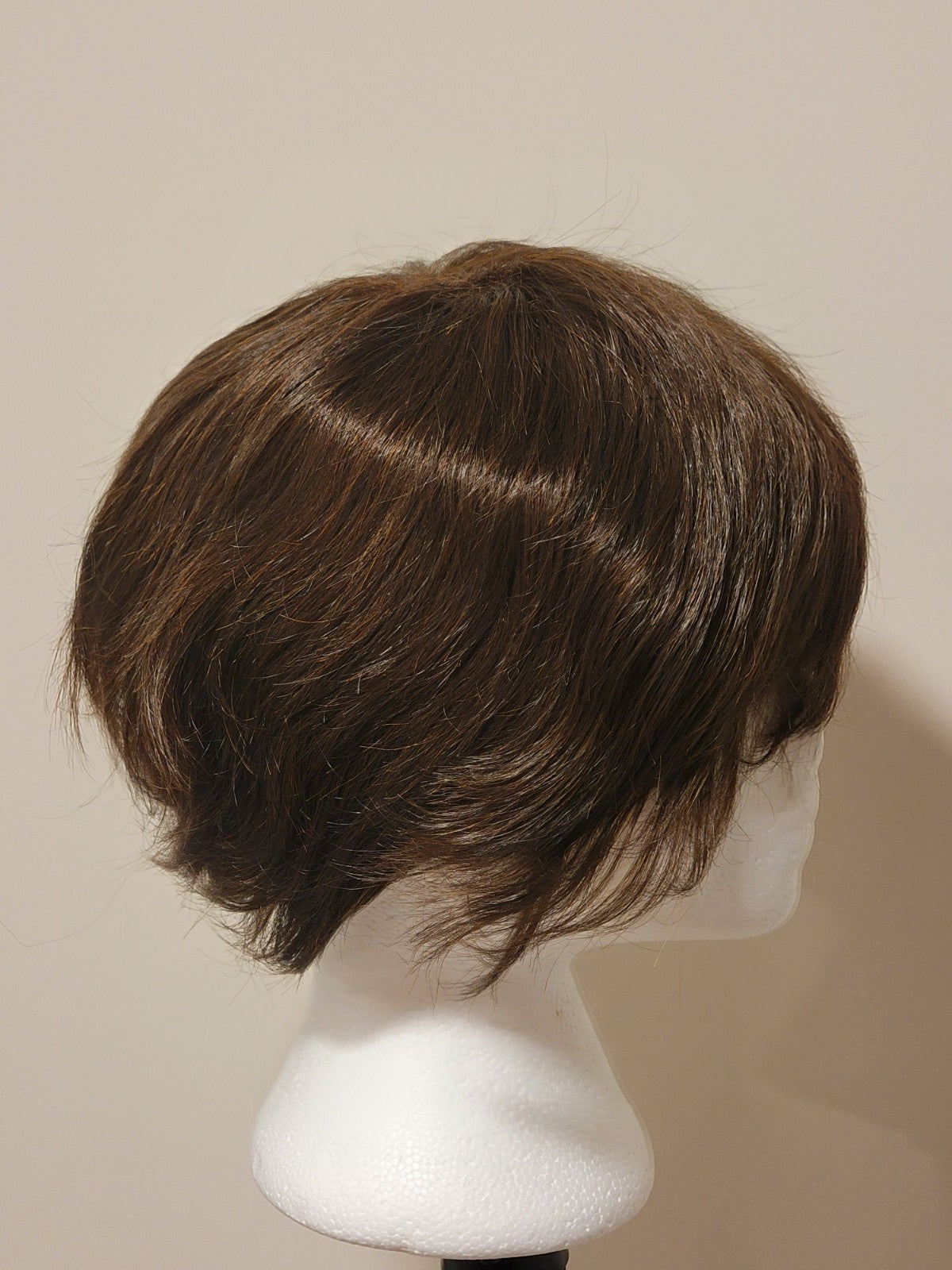 Short Human Hair Blend Wig with Bangs - Pixie Cut, Black Brown