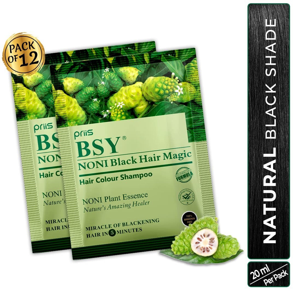 Natural Hair Dye Shampoo with Noni Fruit - Black Hair Color & Nourishment