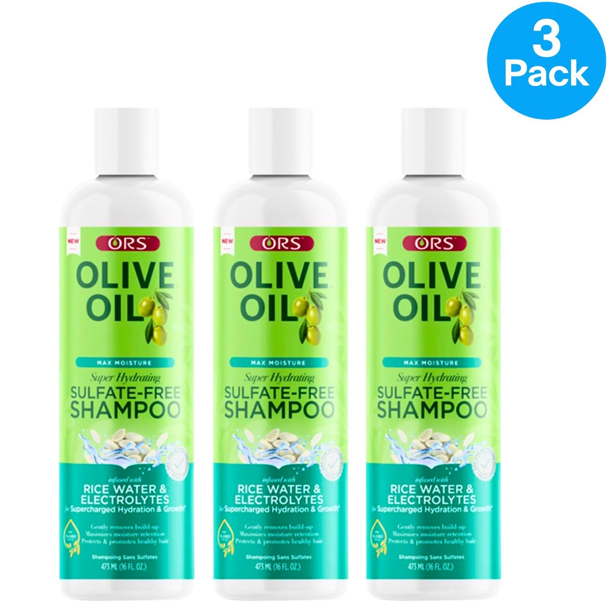 Olive Oil Sulfate-Free Shampoo 16 Oz Pack of 3 - Gentle Hair Cleanser