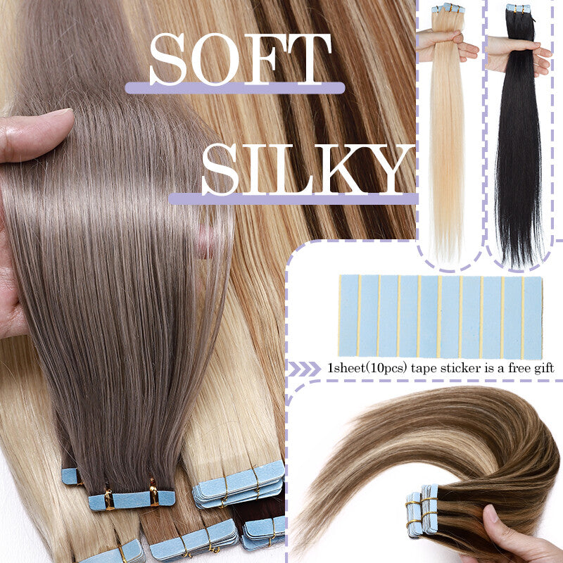 Remy Human Hair Extensions Skin Weft Tape-In Full Head Set - Brown & Black Shades