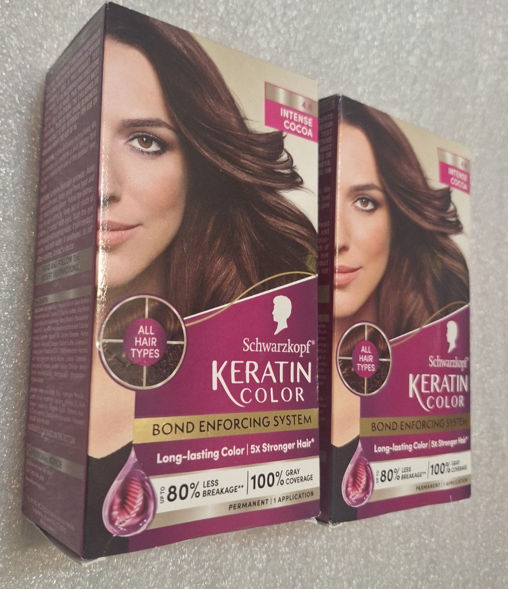 Schwarzkopf Keratin Color Permanent Hair Dye 4.6 Intense Cocoa Set
