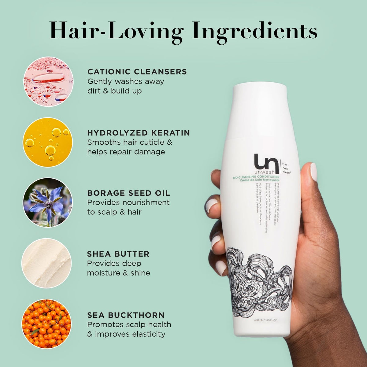 Unwash Bio-Cleansing Conditioner - Gentle Hydrating Co-Wash for Dry Curly Hair 13.5 Fl Oz
