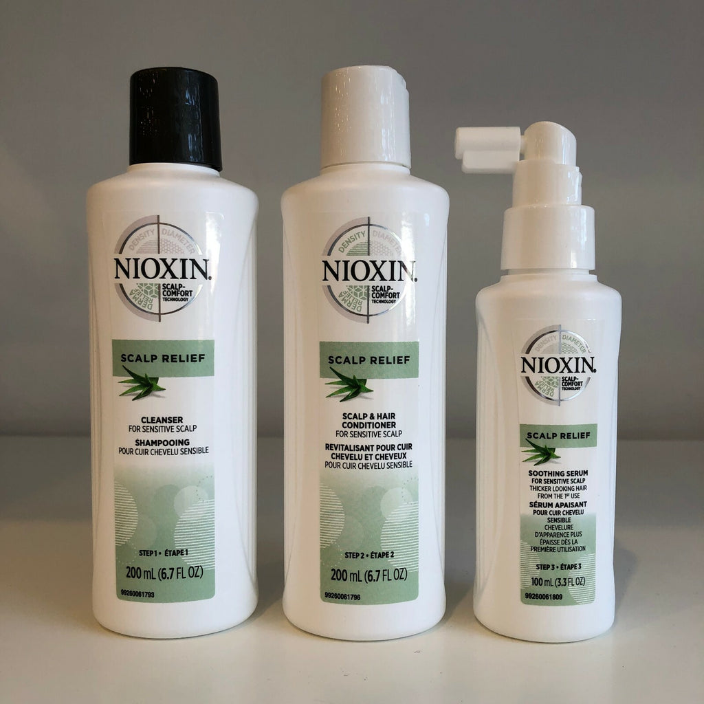 Nioxin Scalp Relief Shampoo Conditioner Serum Set for Sensitive Dry Scalp