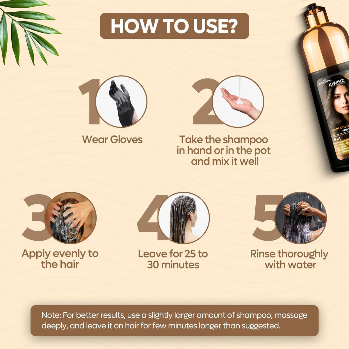 Dark Brown Hair Color Shampoo 5 in 1 Gray Hair Dye - Long Lasting, Ammonia-Free