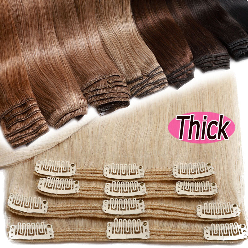 Thick Clip-In Remy Human Hair Extensions - Full Head, Long & Double Weft