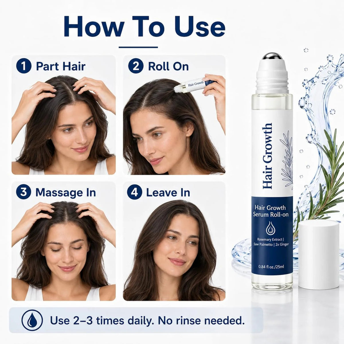 Hair Growth Serum Roll-On for Thicker Hair - 2 Pack, 0.85 Fl Oz