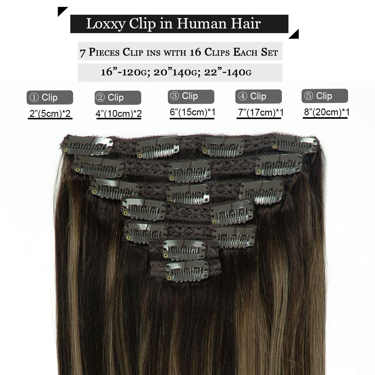 14-Inch Clip-In Hair Extensions - Human Hair Straight Chestnut Brown
