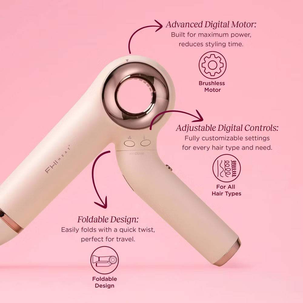 Pink Hair Dryer with BLDC Motor, Foldable & Fast Drying - 1600W