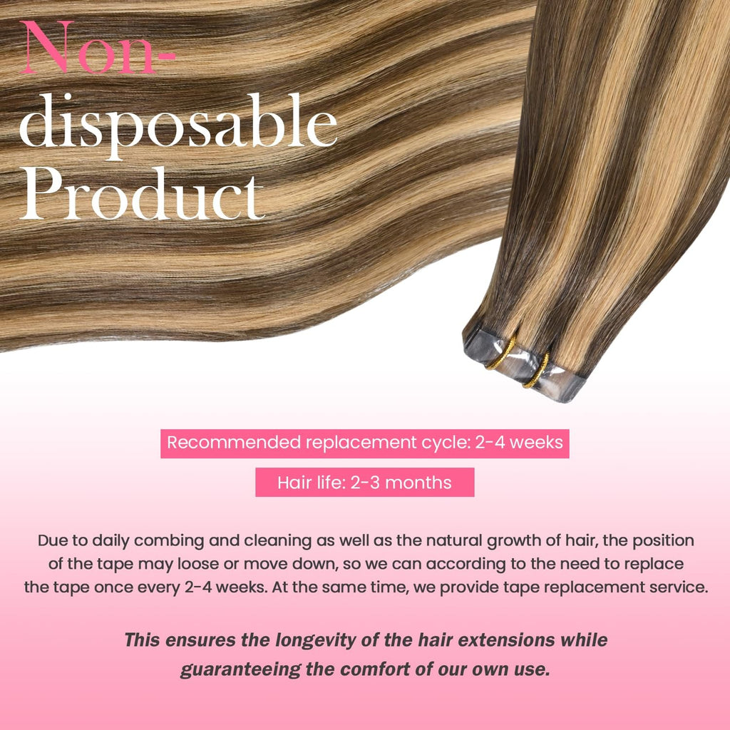 Highlight Chocolate Brown Caramel Blonde Tape-In Hair Extensions - Human Hair