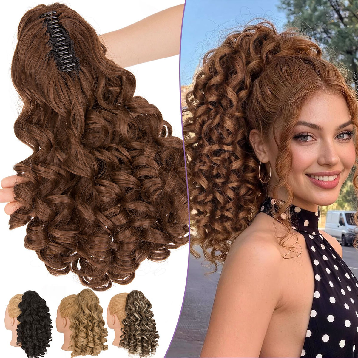 12in Thick Claw Clip-In Ponytail Hair Extensions Curly Wavy Natural Synthetic