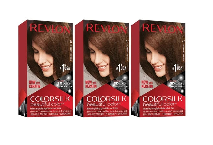 (Pack of 3) Revlon ColorSilk Permanent Hair Color #47 Medium Rich Brown