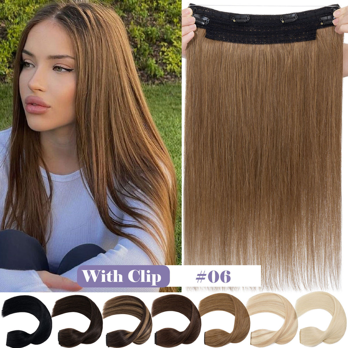 Wire-In Human Hair Extensions with Clips - Thick & Natural Look, 12-22 Inches