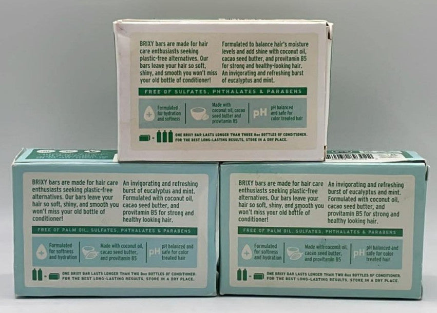 3-Pack Mint Eucalyptus Conditioner Bars - 4 OZ Each, Natural Hair Care