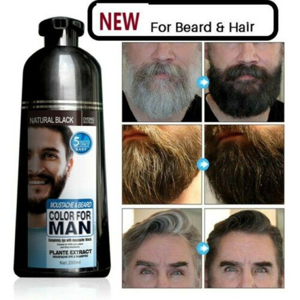 Black Hair Dye Shampoo for Men Beard Coloring & Removal 200ML