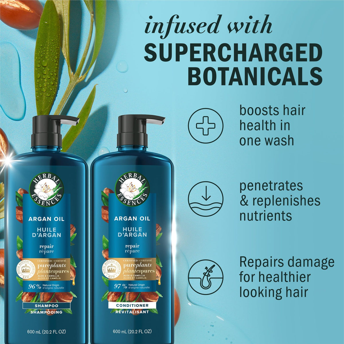 Herbal Essences Argan Oil Repair Shampoo & Conditioner Set 20.2 Fl Oz Pack of 2