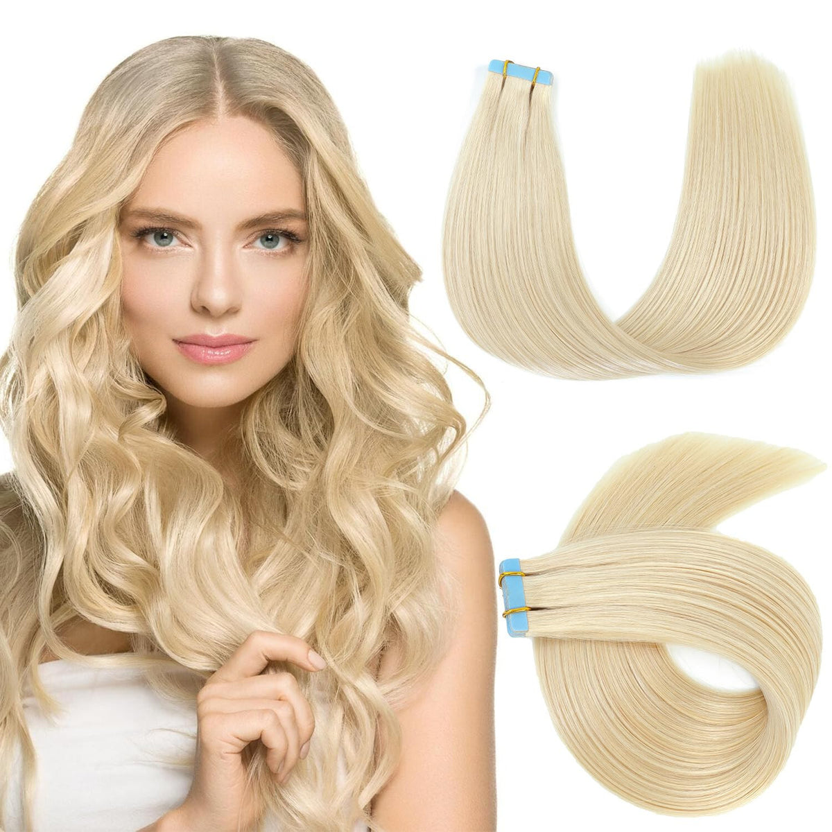 Invisible Tape Hair Extensions - Human Hair Tape-In Wefts, Reusable, Natural Remy Hair