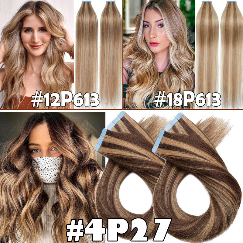 Remy Human Hair Extensions Tape-In Thick Glue Full Head Set