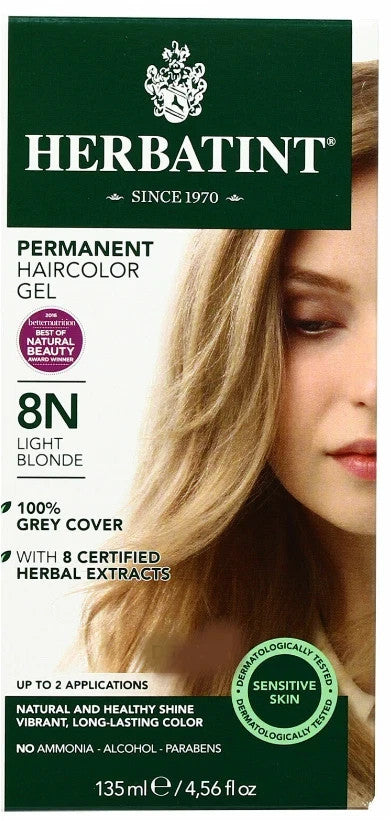 Herbatint Light Blonde Permanent Hair Color Gel 8N - Natural Herbal Formula