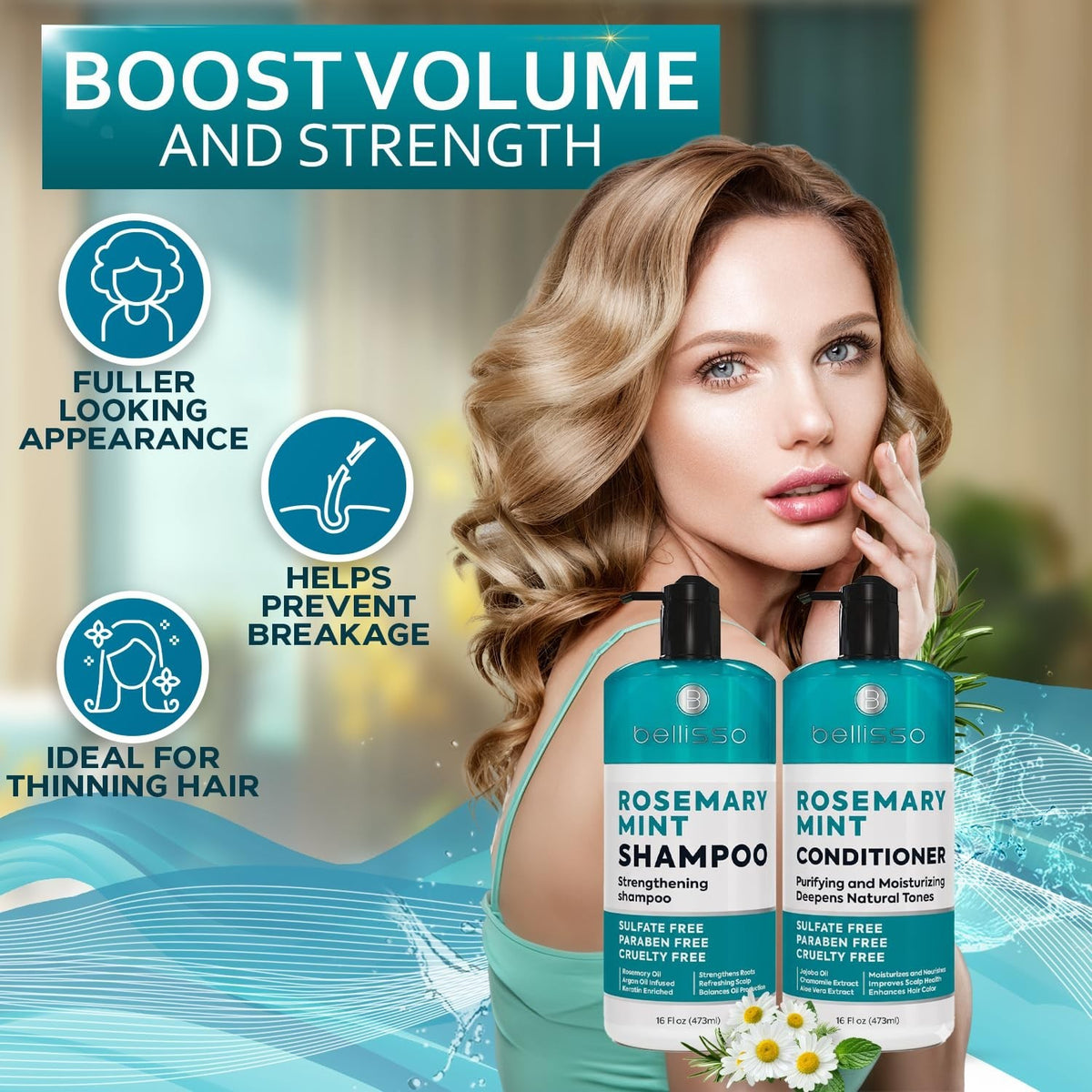 Rosemary & Peppermint Volumizing Shampoo & Conditioner Set for Thinning Hair