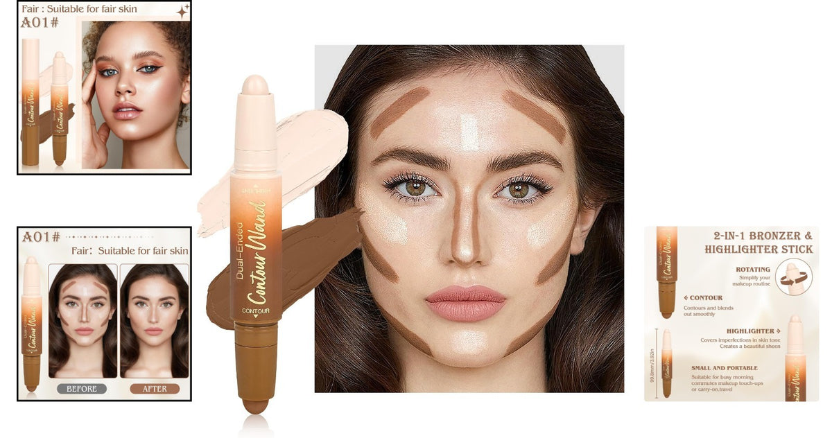 2-in-1 Contour Highlighter Stick for Face Sculpting Waterproof Makeup