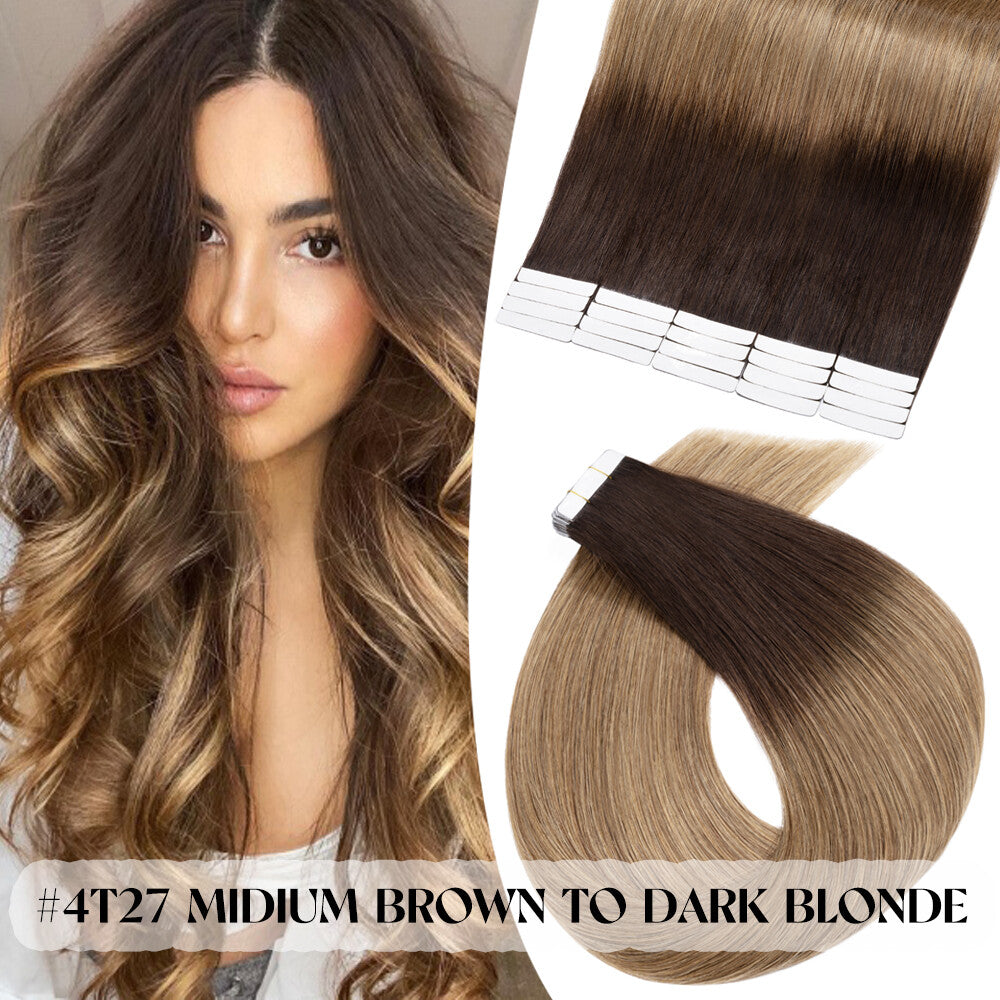 Remy Human Hair Tape-In Extensions 20-60pcs - Natural Black & Blonde Shades