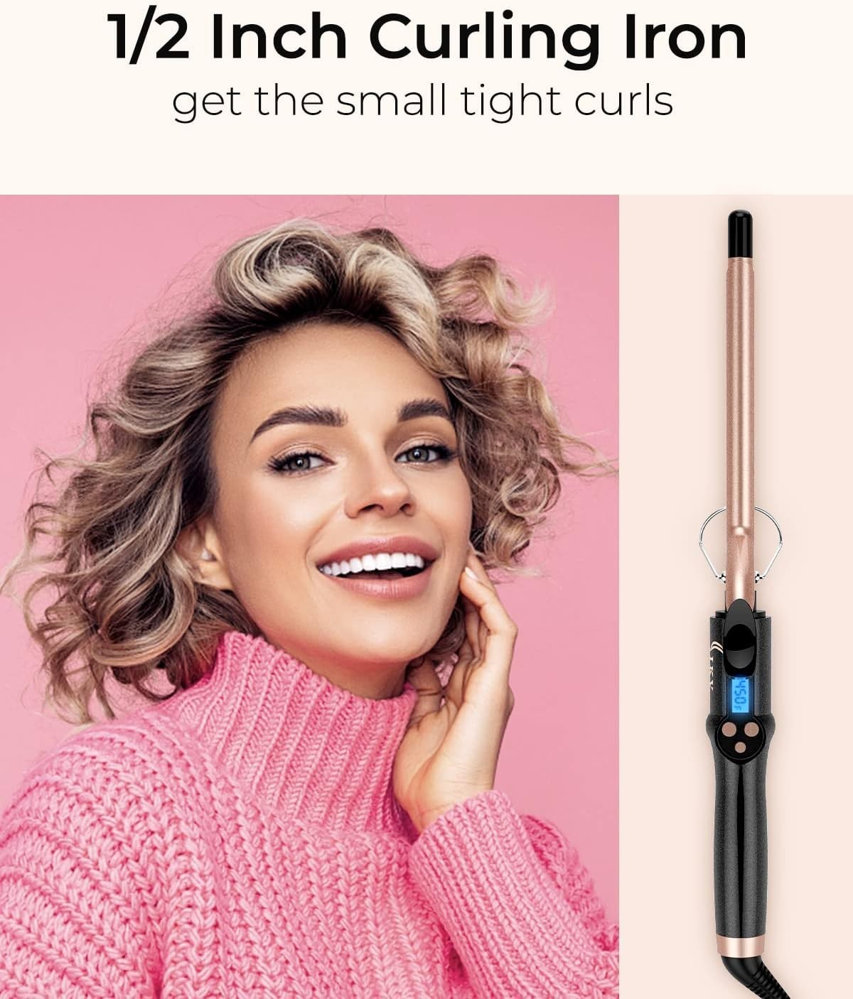 1/2 Inch Ceramic Curling Iron for Long-Lasting Glossy Curls