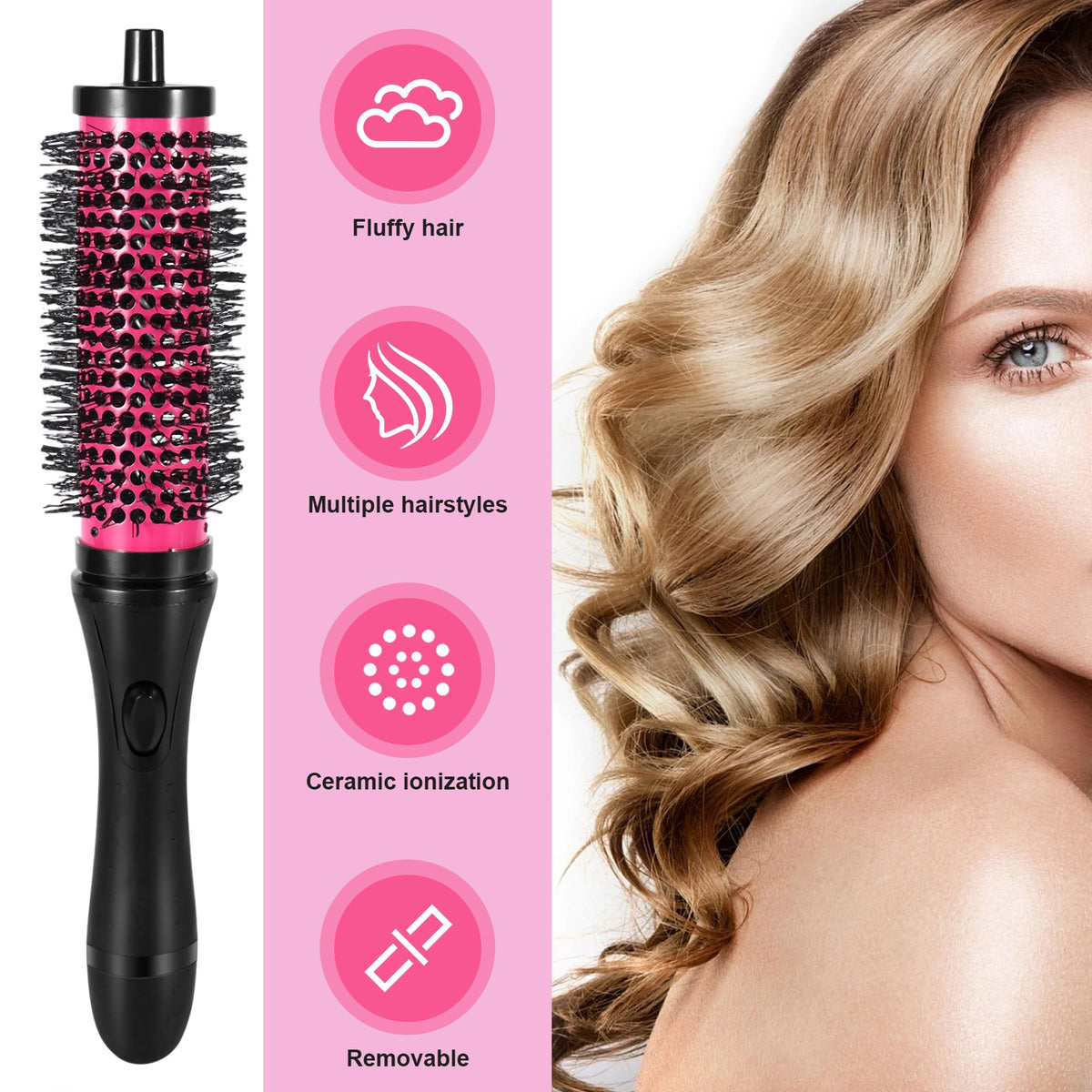 Detachable Handle Hair Roller Brush Set with 3 Sizes for Curling and Styling