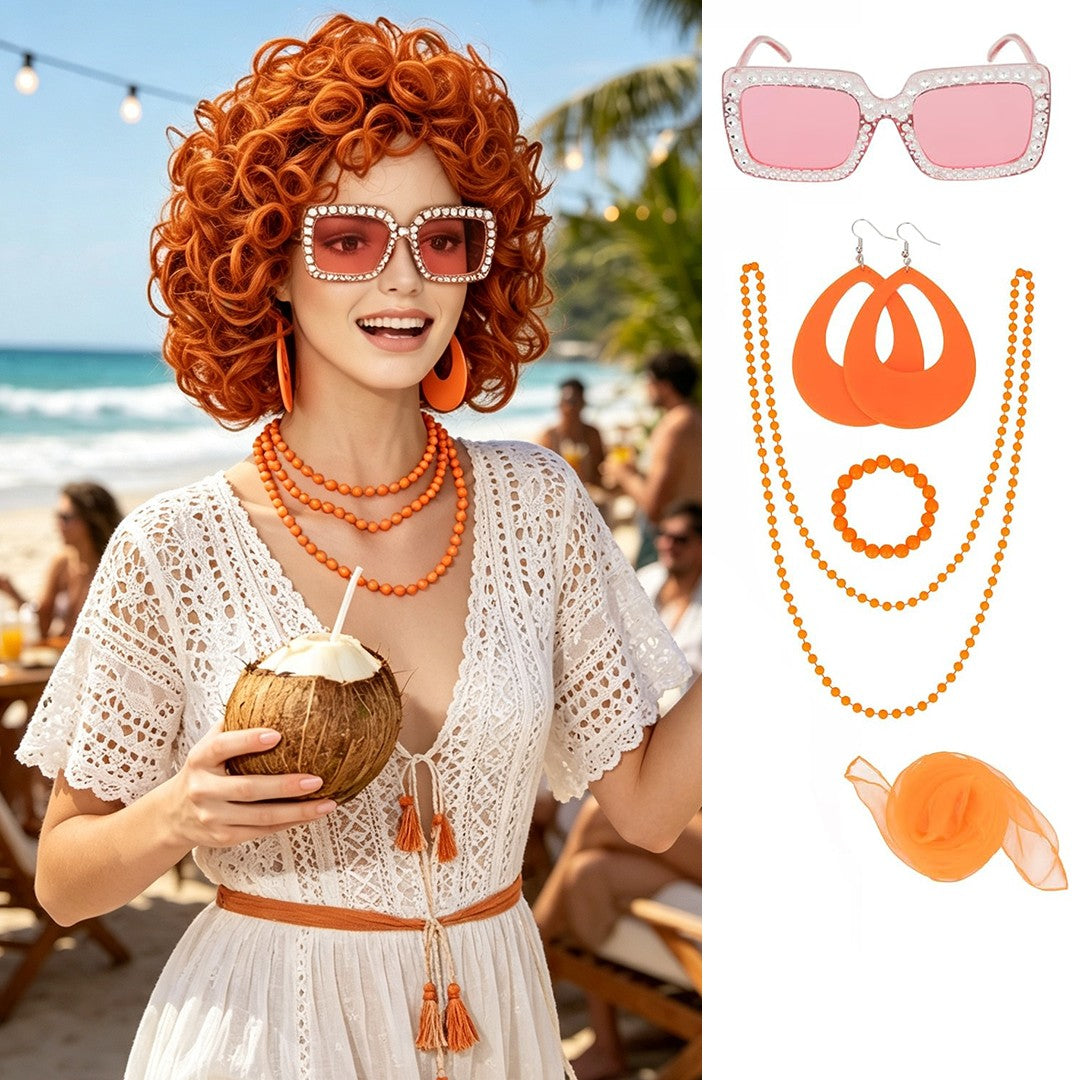 Women's Short Orange Wavy Cosplay Wig with Accessories - Halloween Costume
