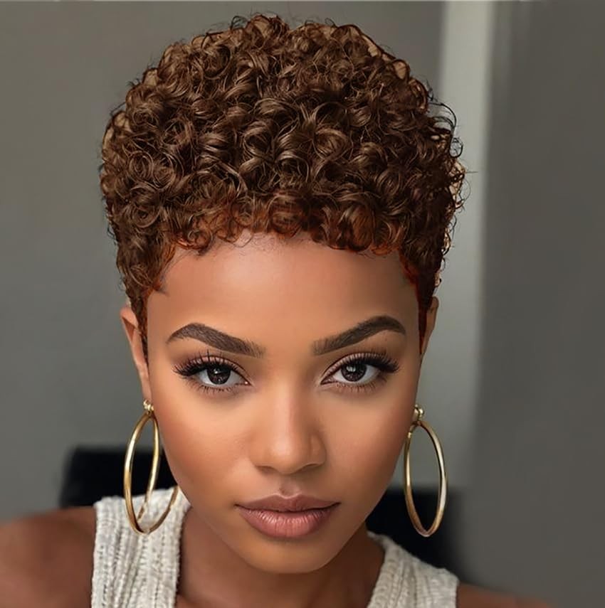Short Afro Kinky Curly Wig with Natural Black or Platinum Blonde Color