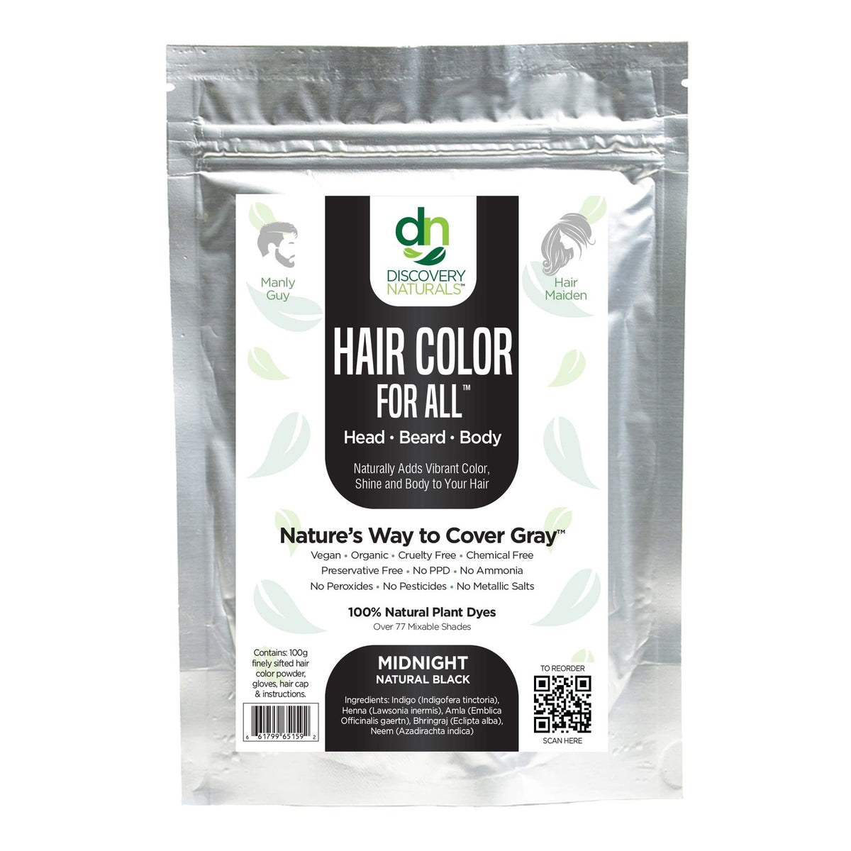 Natural Black Henna Hair Dye Kit for Gray Coverage & Herbal Color