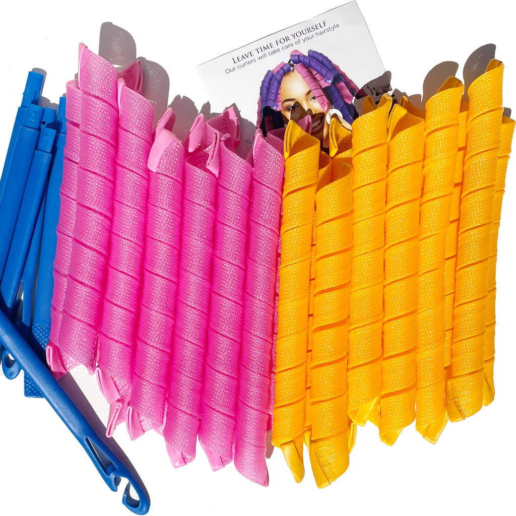 50 Pcs Heatless Spiral Hair Curlers 22 Inch with Hooks for Women - Pink & Orange