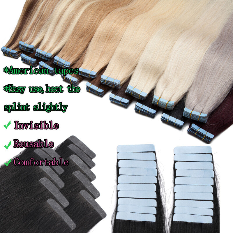 Remy Human Hair Extensions Skin Weft Tape-In Full Head Set - Brown & Black Shades