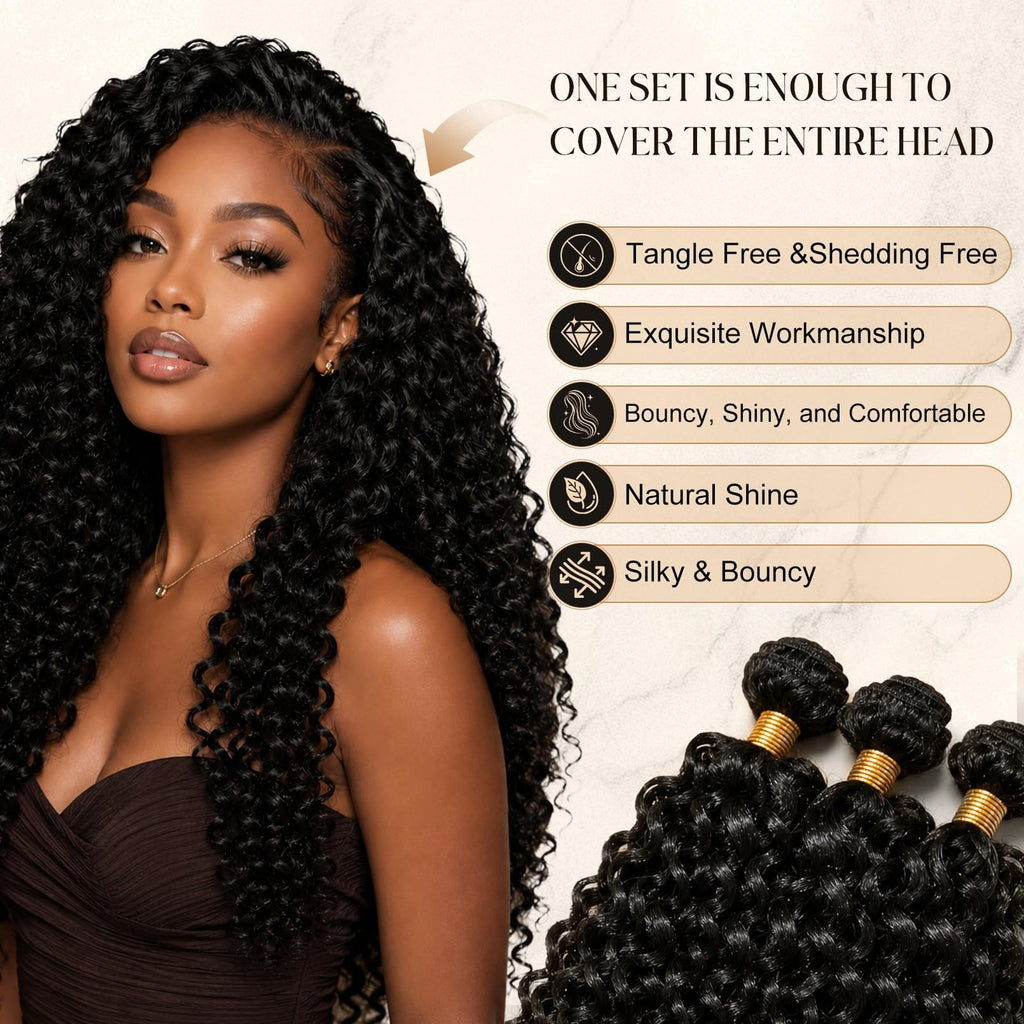 Kinky Synthetic Hair Weave Bundles - Natural Black, 18-22 Inch, Pack of 6