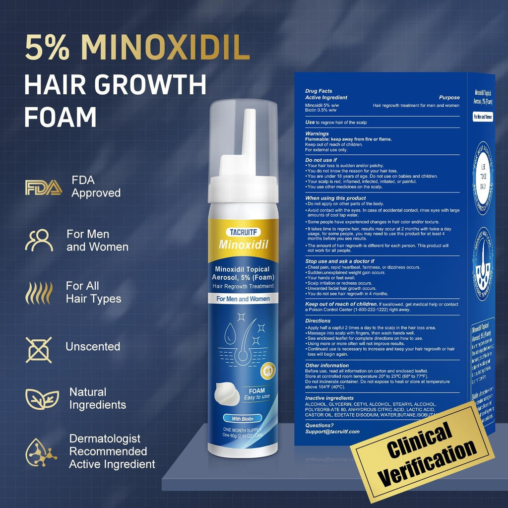 Hair Growth Foam with Minoxidil & Biotin for Thicker Hair & Beard - 5%