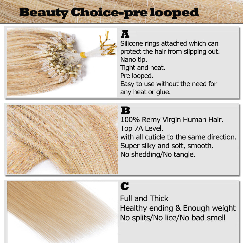 Remy Human Hair Extensions Beads - Micro Loop Looping Hair Wefts 150g