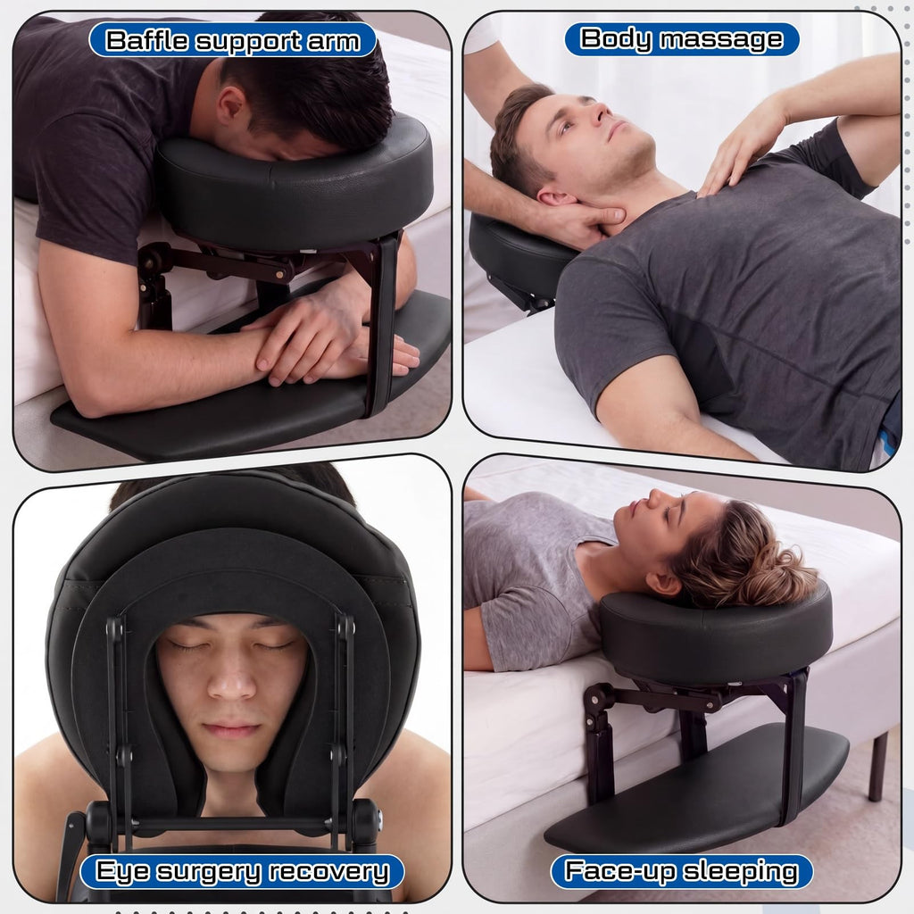 Adjustable Massage Headrest for Bed with Leather Cushion & Support Frame