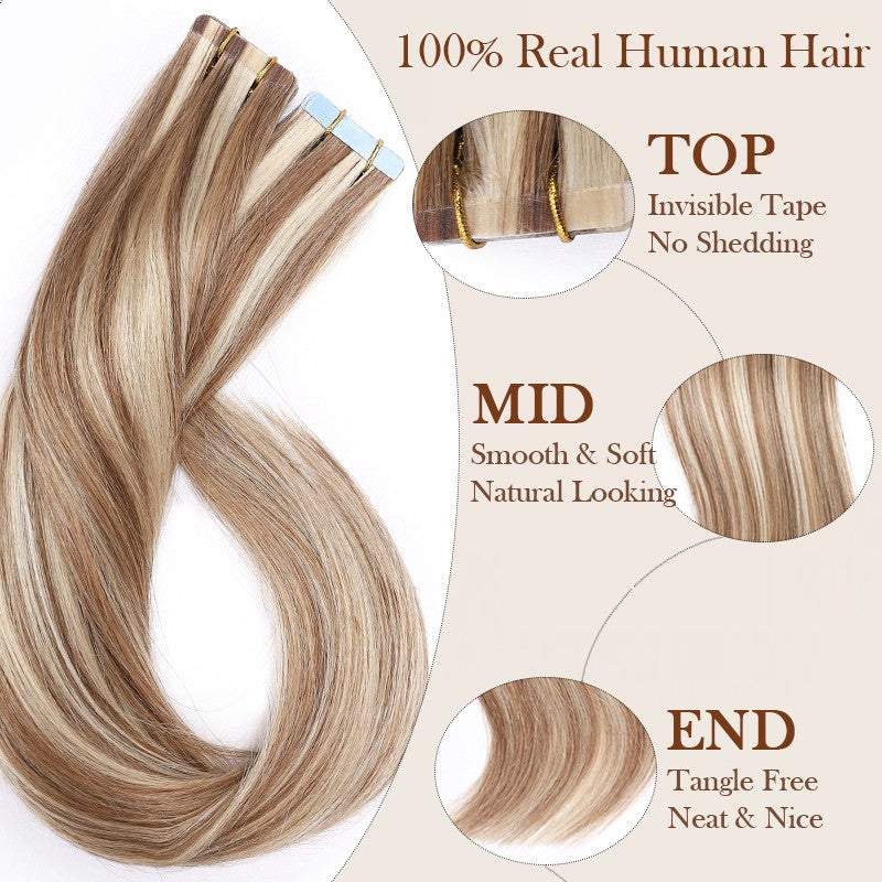100g Invisible Tape-In Hair Extensions Remy Human Hair Full Head Thick