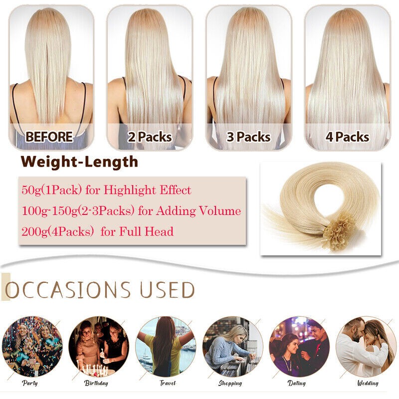 Keratin Bonded Hair Extensions U-Tip Platinum Blonde 26 Inch 100 Strands