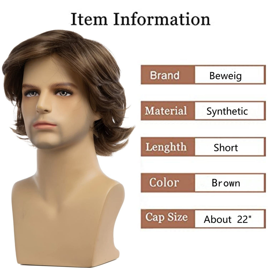 Short Light Brown Synthetic Wig with Adjustable Cap for Cosplay & Occasions