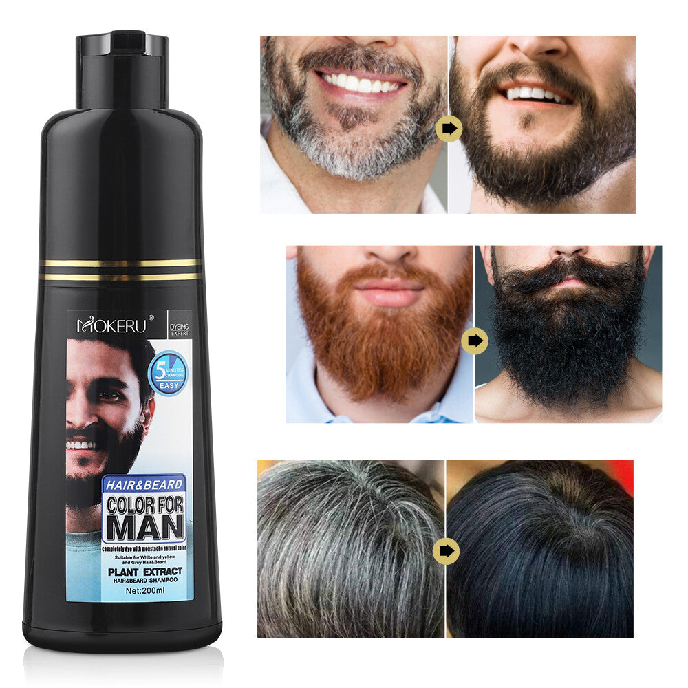 Men's Beard Hair Color Dye Shampoo - Black Darkening, 200ml