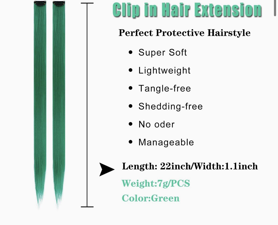12pcs Colored Green Hair Extensions Clip-In Cosplay Party Hair Accessories