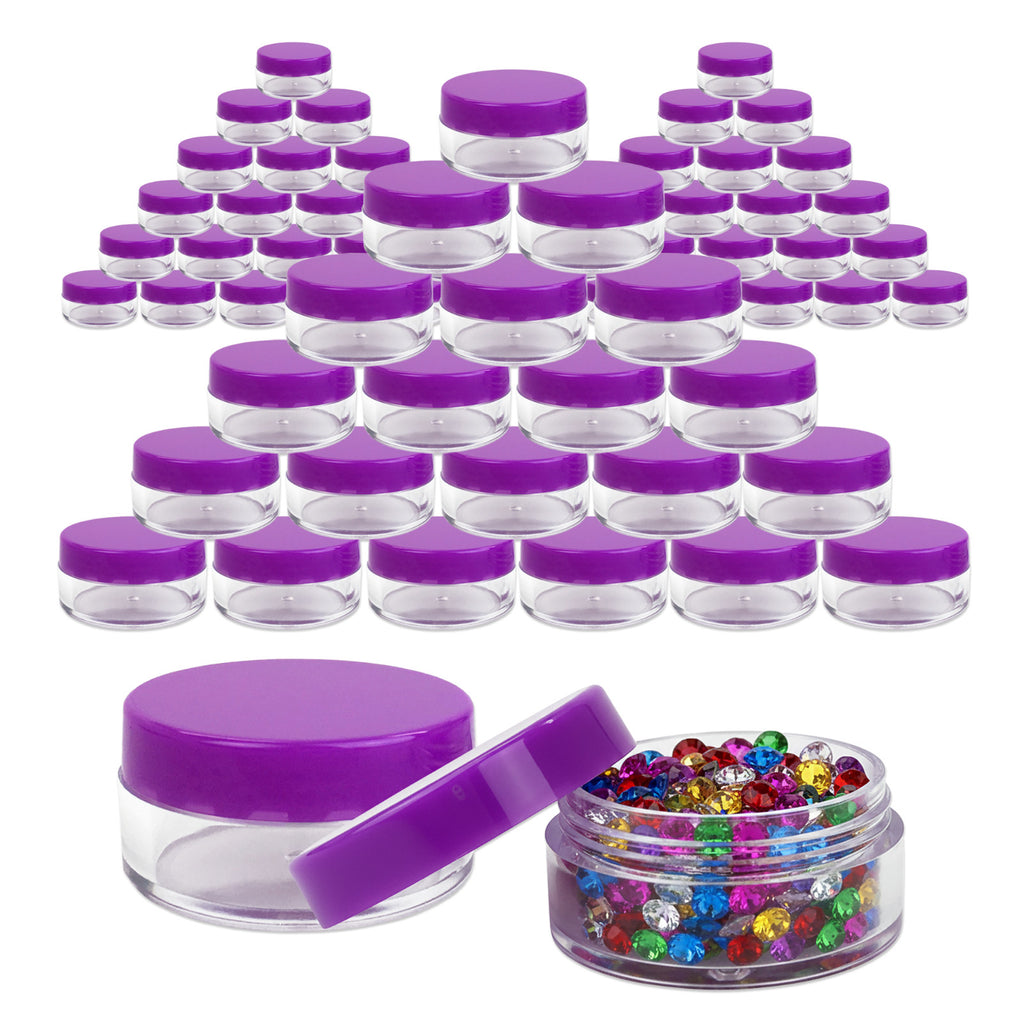 100Pcs 10g/10ml Round Clear Cosmetic Sample Jars with Purple Lids